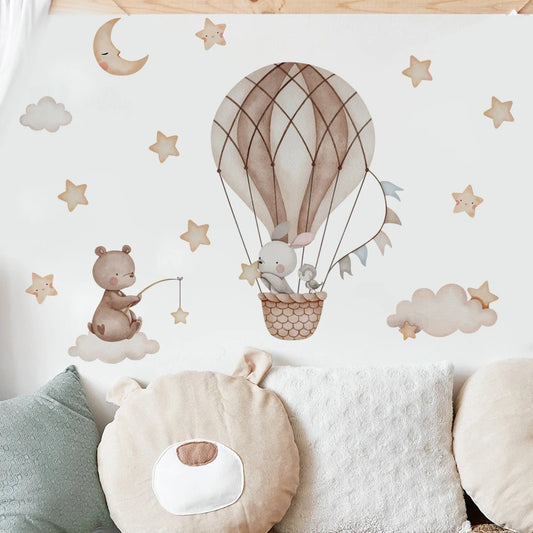 Cartoon Hot Air Balloon Animal Wall Stickers
